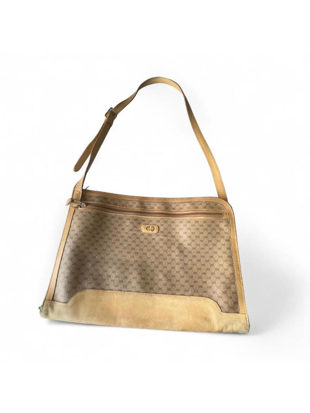 Rare Vintage Gucci GG Monogram Briefcase W Shoulder Strap – Leather Trim – Italy